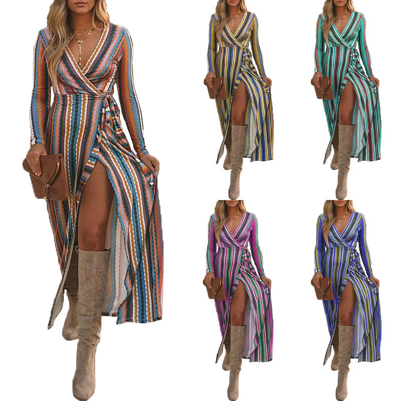 Plus Size Striped Slit Wrap Dress  dresses Thecurvestory