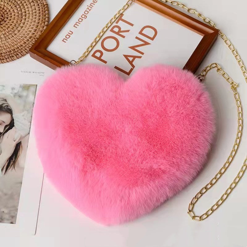 Crossbody Bags  | Women Plush Chain Shoulder Bags Valentine's Day Party Bag | Bright pink |  [option2]| thecurvestory.myshopify.com