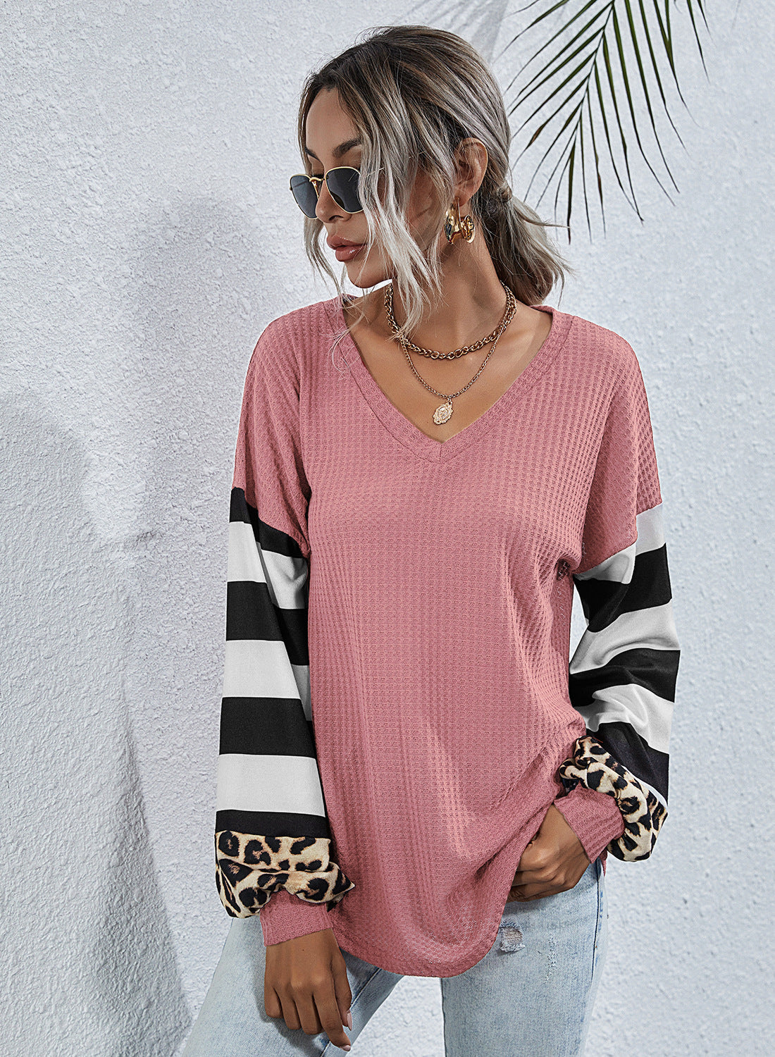 Tshirt  | Women's Long Sleeve Knit Leopard T-Shirt | Pink |  3XL| thecurvestory.myshopify.com