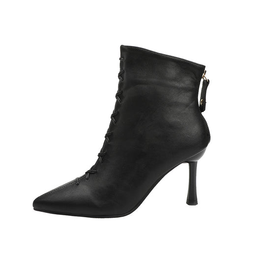 Heeled Boots  | Fashionable Stiletto Heel Zipper Pointed toe Short Boots | thecurvestory.myshopify.com