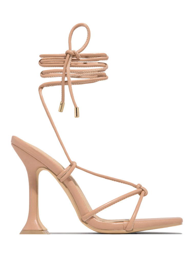 Square shaped tie up heeled sandals  Heeled Sandals Thecurvestory