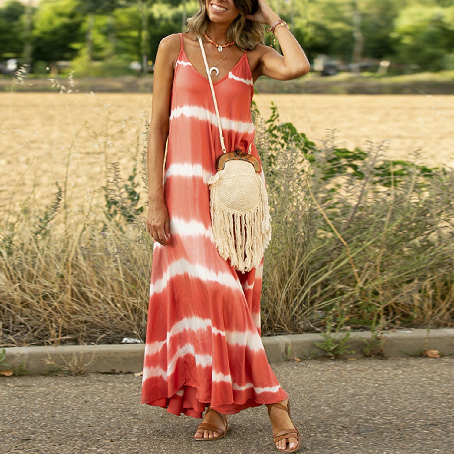 Dress  | Women's Printed Striped Plus Size Maxi Loose Dress | thecurvestory.myshopify.com