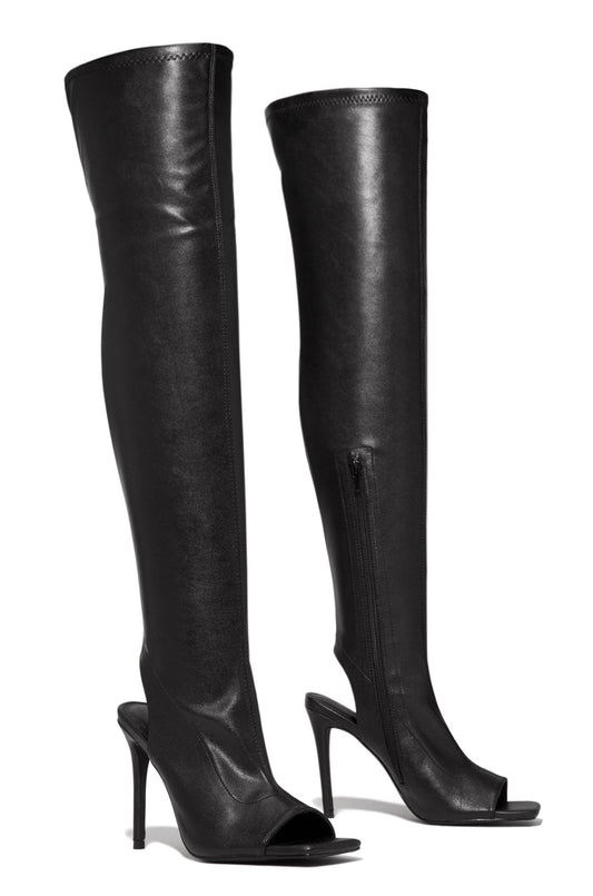 Heeled Boots  | Women's peep toe  Stiletto knee length Boots | thecurvestory.myshopify.com