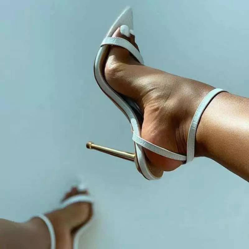 Heeled Sandals  | Pointed Toe Stiletto High Heel Sandals Women Summer Shoes | White |  35| thecurvestory.myshopify.com
