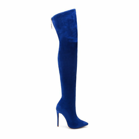 Heeled Boots  | Royal Blue Pointy Toe High Heel Over-the-knee Boots | thecurvestory.myshopify.com