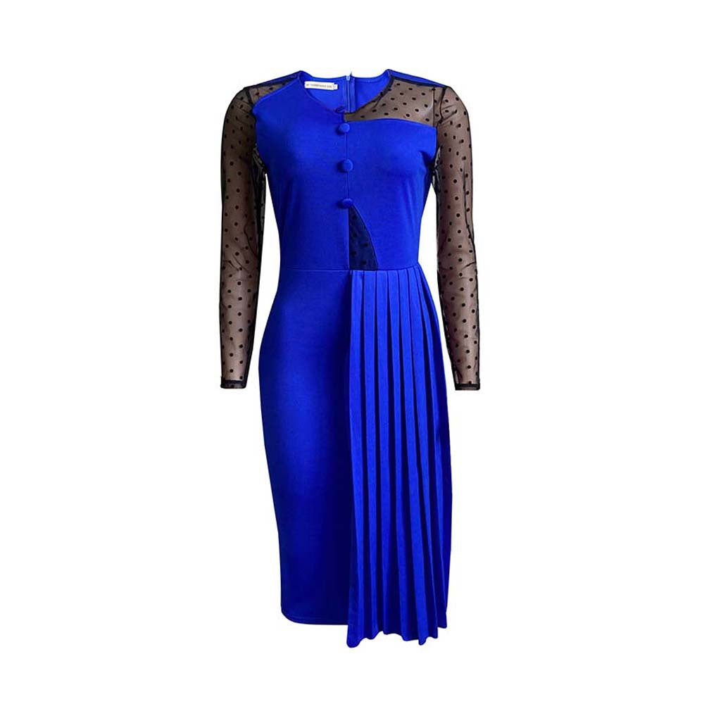 [product_type]  | Fashion Mesh Patchwork Slim Dress | Blue |  S| thecurvestory.myshopify.com