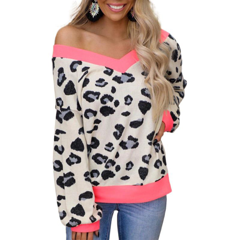Tops  | Printed V-neck Long Sleeve Loose Casual Top | White |  L| thecurvestory.myshopify.com