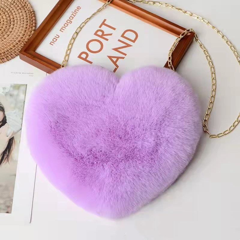 Crossbody Bags  | Women Plush Chain Shoulder Bags Valentine's Day Party Bag | Taro purple |  [option2]| thecurvestory.myshopify.com