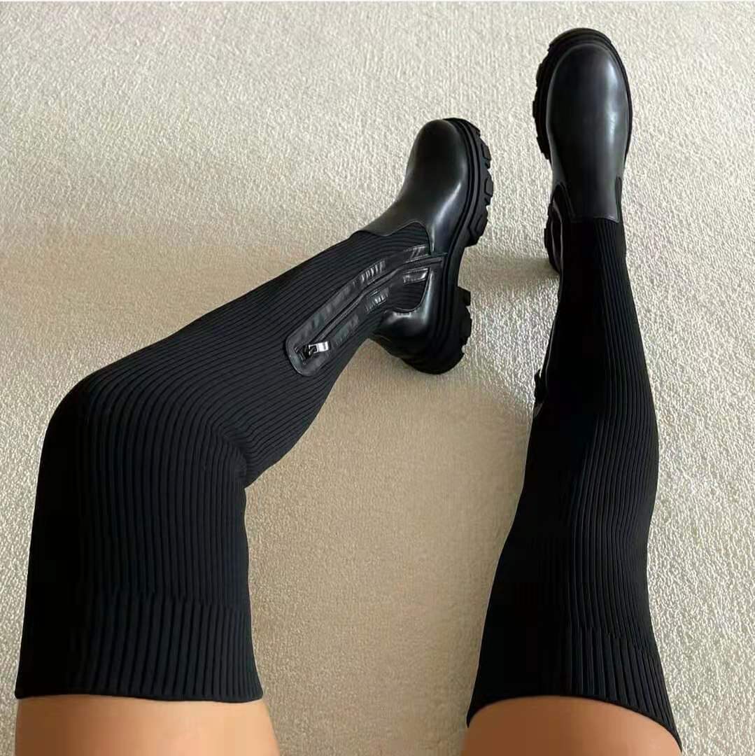 Boots  | Over-Knee Side Zipper Fashion Platform boots | thecurvestory.myshopify.com
