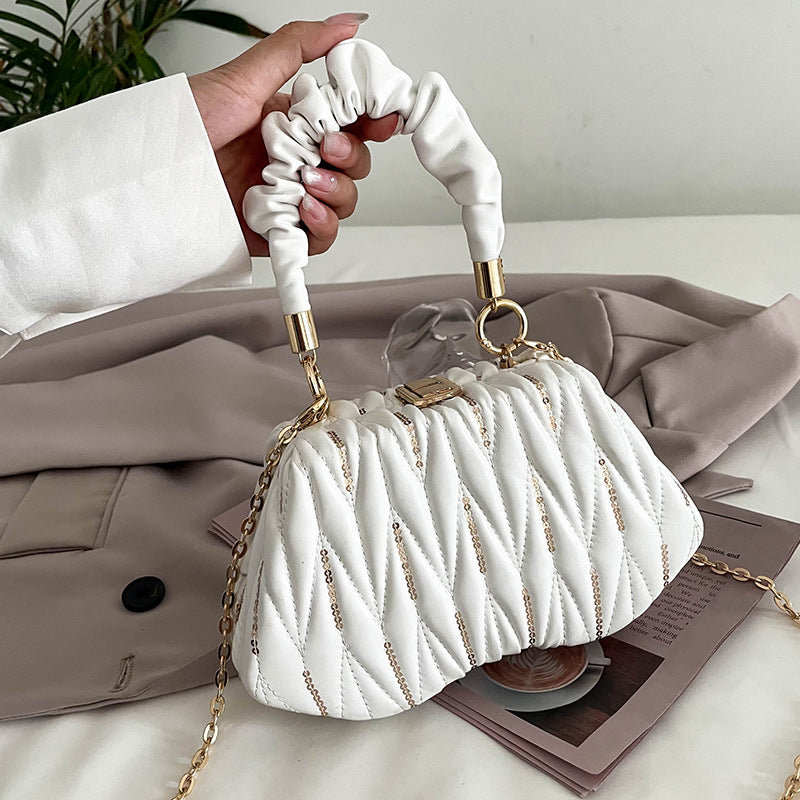 Handbag  | Fashion Chain Pleated Portable Hand Bag | White |  [option2]| thecurvestory.myshopify.com