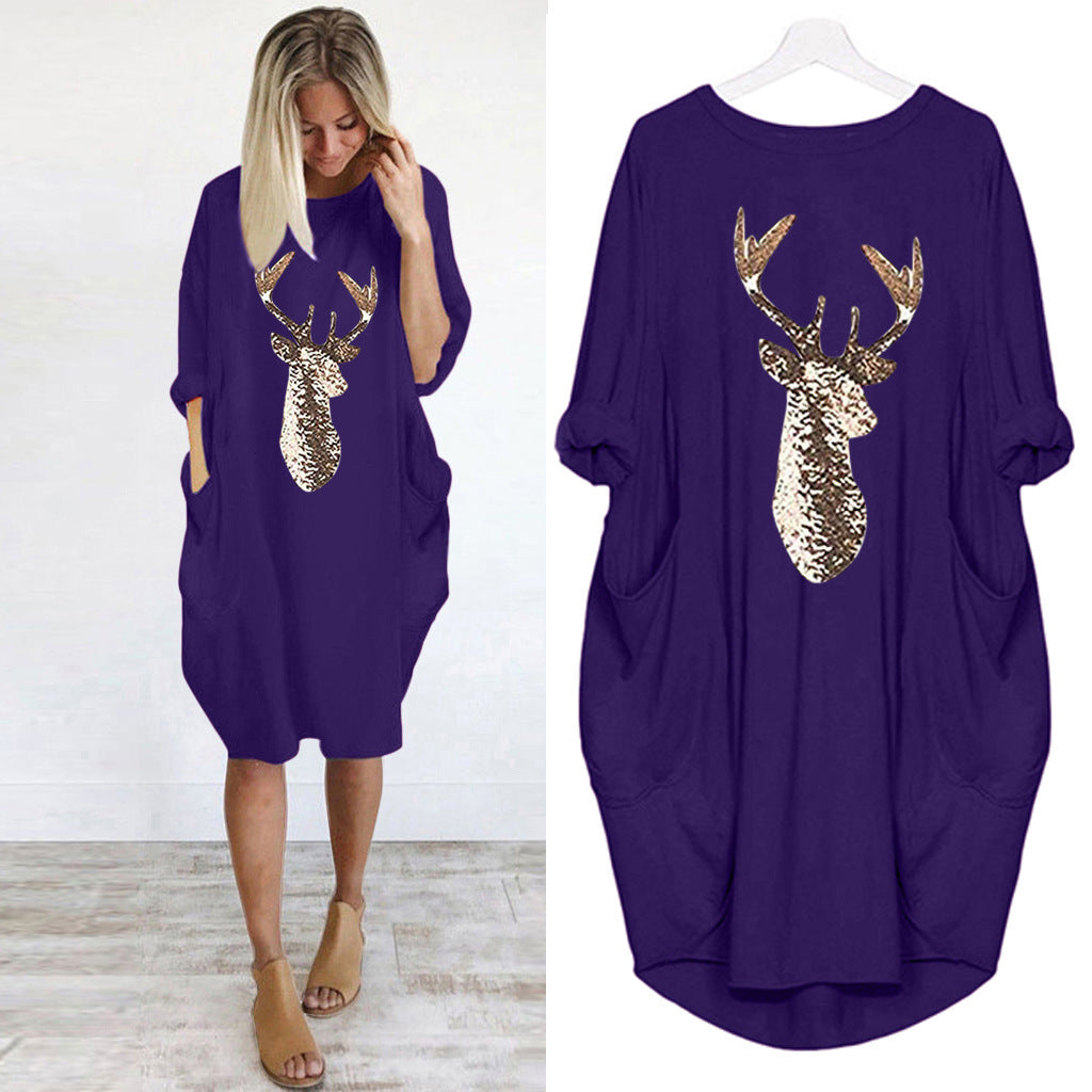 Dress  | Printed Round Neck tshirt Dress | Purple |  2XL| thecurvestory.myshopify.com
