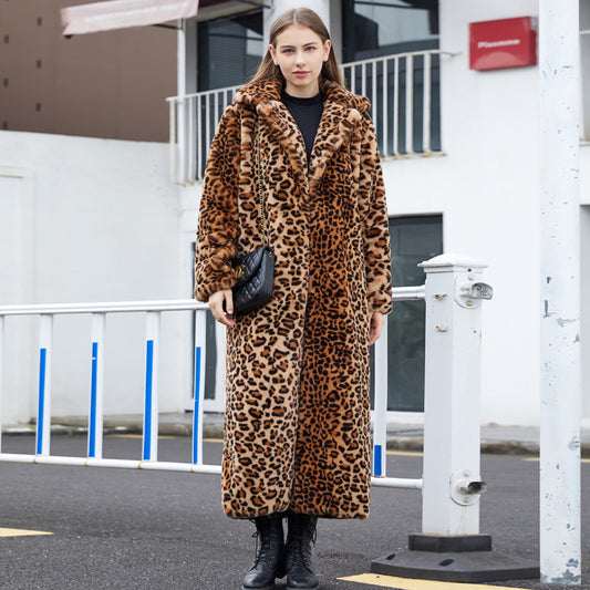 Faux Fur Leopard Print Long Fur Coat  Jackets Thecurvestory