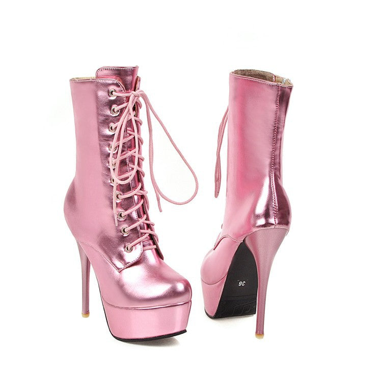 Heeled Boots  | Women fashion Platform high heeled Boots | Pink |  34| thecurvestory.myshopify.com