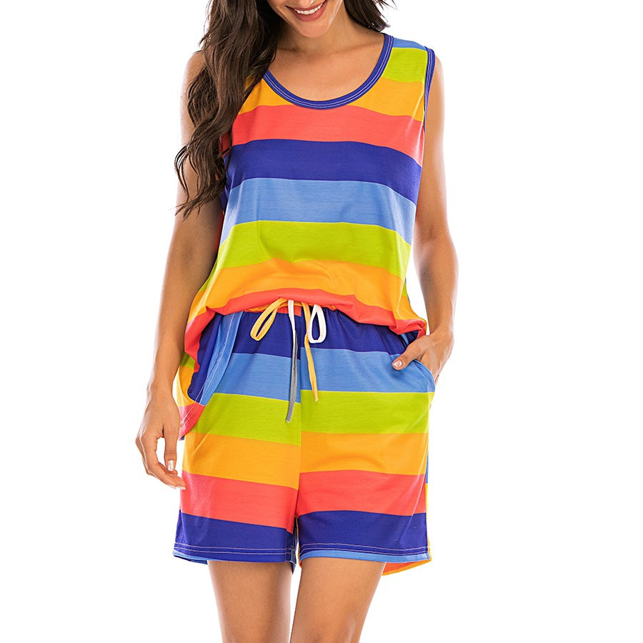 Plus Size rainbow Stripes two piece night suit  NightSuits Thecurvestory
