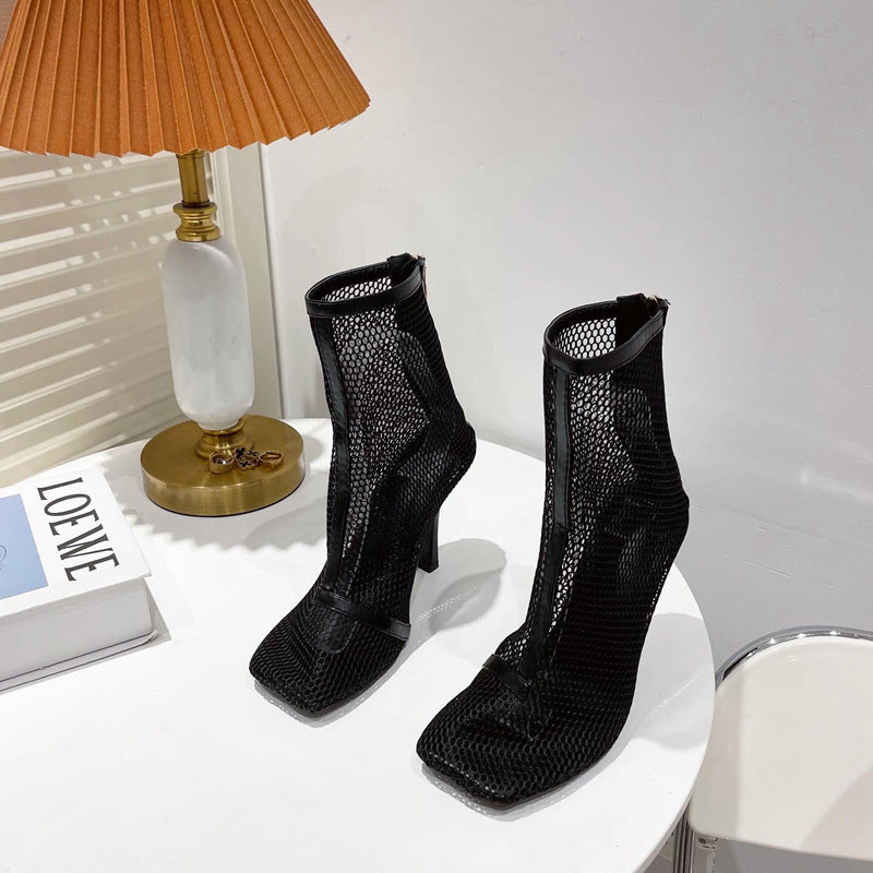 Women's Mesh Sttileto Boots  Heeled Boots Thecurvestory