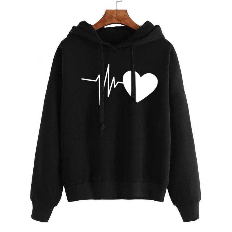 4  | Heart Print Streetwear Hoodies Women Sweatshirt Spring Autumn Long Sleeve Hoodie Clothes | Black |  S| thecurvestory.myshopify.com