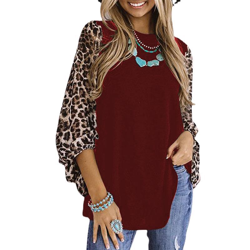 Tops  | Women's Autumn And Winter New Leopard Print Long Sleeve Tops | Wine red |  3XL| thecurvestory.myshopify.com