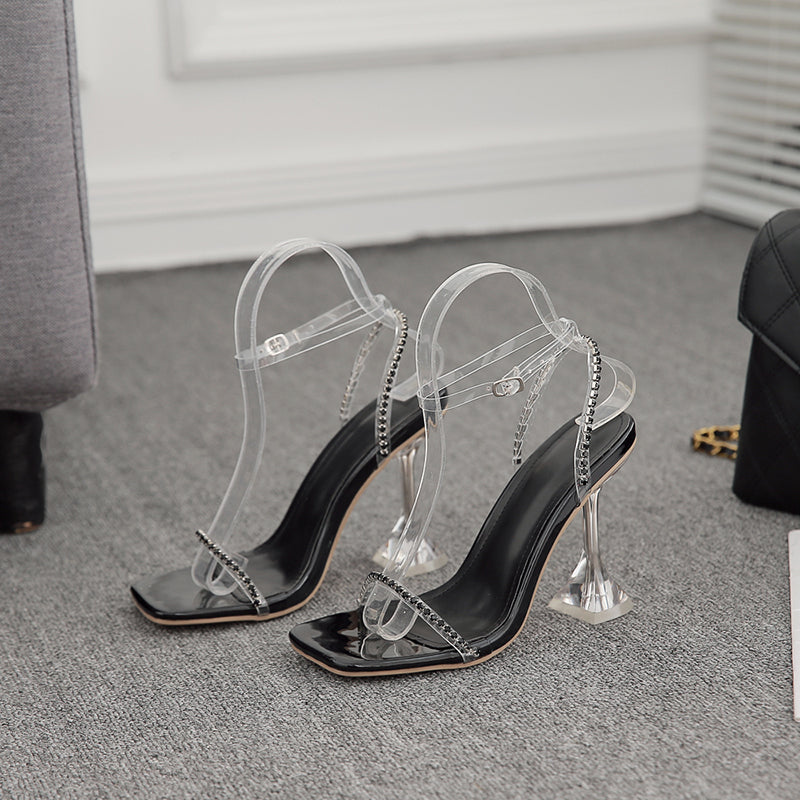 Women's Rhinestone Strap high heeled Sandals  Heeled Sandals Thecurvestory