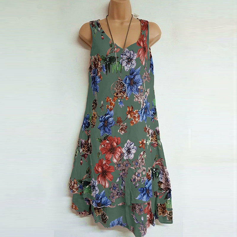 Dresses  | Sleeveless Double-layer Printed Dress | thecurvestory.myshopify.com