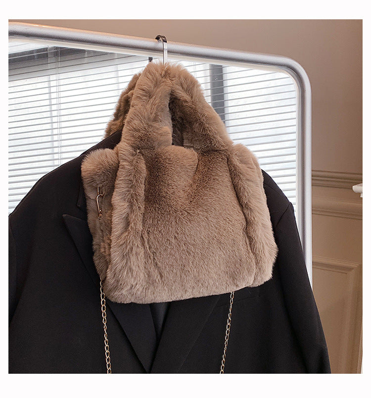 Tote Bag  | Winter Bags Chain Plush Handbag Totes Women Shoulder Bag | thecurvestory.myshopify.com