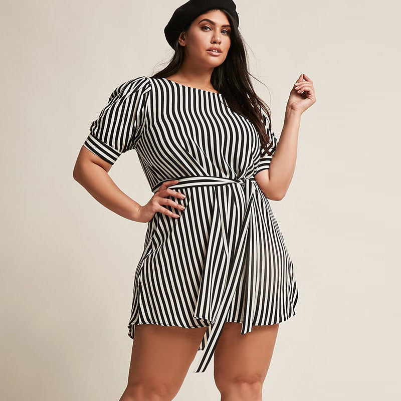 Plus Size Striped Short dress  dresses Thecurvestory