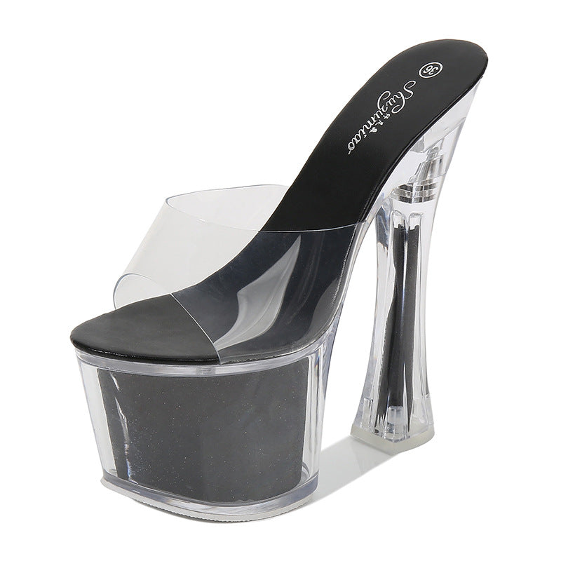 Heeled Sandals  | Women clear strap platform high heeled Sandal | Black |  34| thecurvestory.myshopify.com