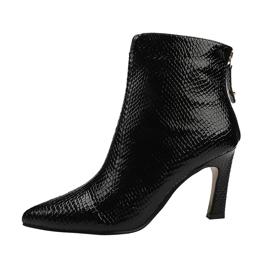 Heeled Boots  | Women's Snake Print Stiletto heeled Ankle Boots | thecurvestory.myshopify.com