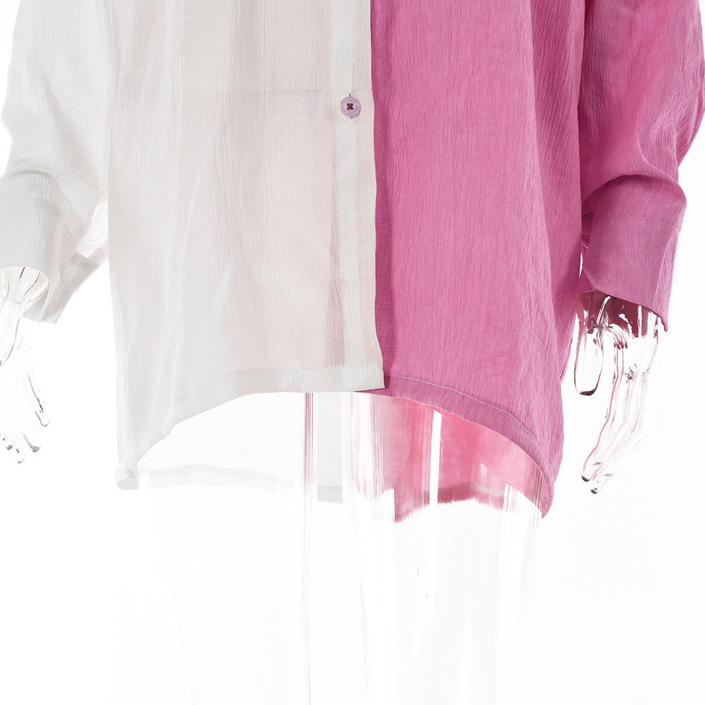 Fashion French Crinkle Contrast Color shirt  Shirt Thecurvestory