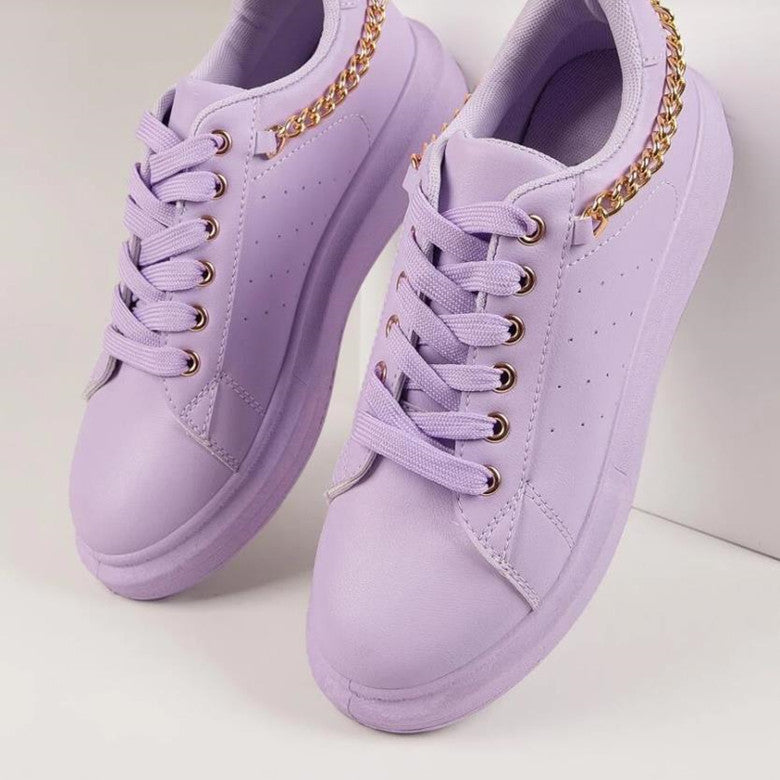 Women's platform Chain Lace up sneakers  sneakers Thecurvestory