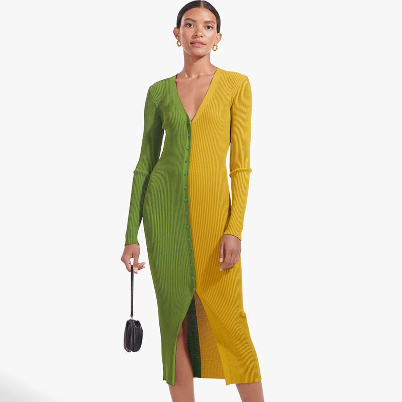 Plus size  Color Matching Buttoned Maxi Dress  dresses Thecurvestory
