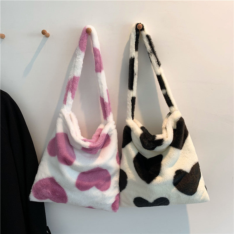 Tote Bag  | Love Shoulder Bags Winter Plush Tote Bag for Women | [option1] |  [option2]| thecurvestory.myshopify.com