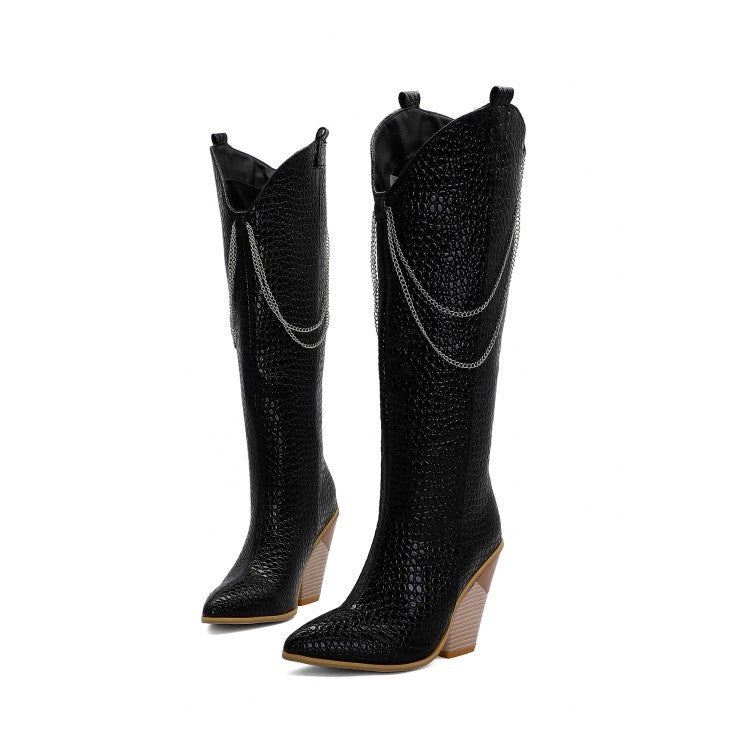 Women's Metal Chain High Western heeled Boots  Heeled Boots Thecurvestory