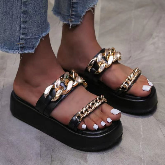 Double Chain Platform Sandals And Slippers  Platform sandals Thecurvestory