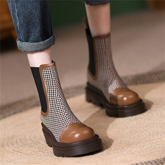 Ankle Boots  | Women's Platform Sole Plaid ankle Boots | thecurvestory.myshopify.com