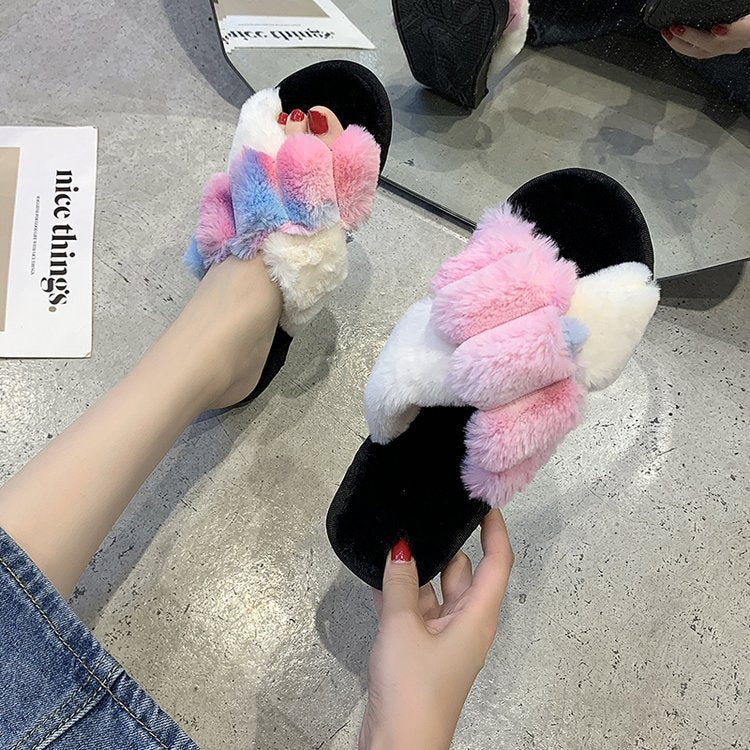 Flat Faux fur slippers  slippers Thecurvestory