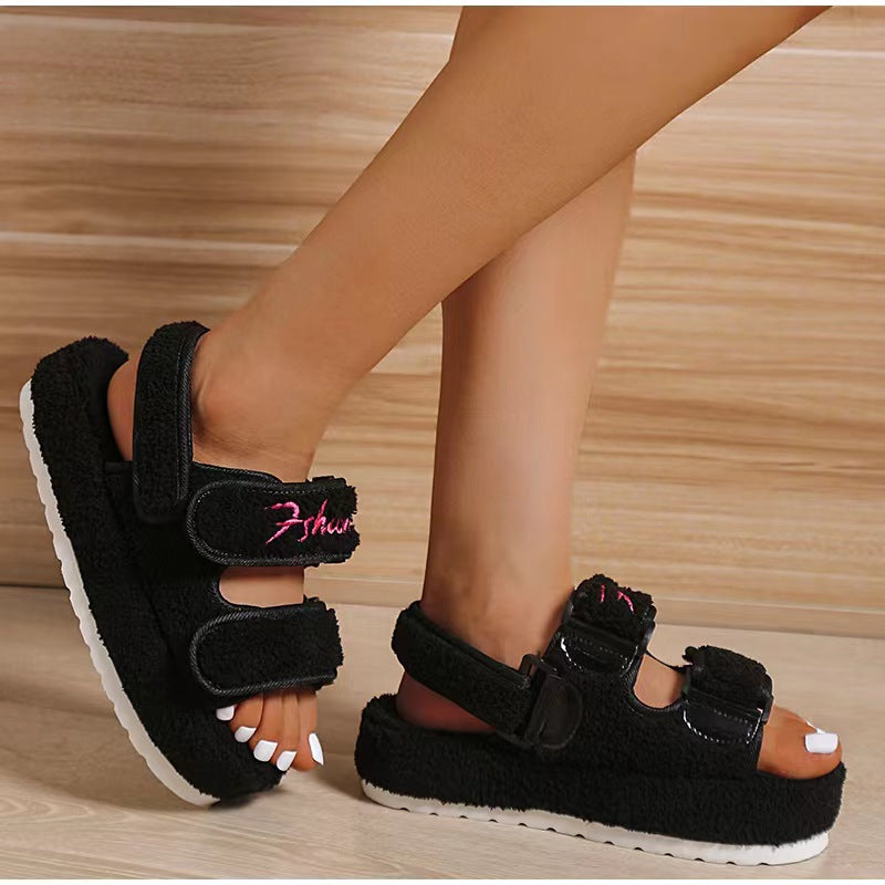 Platform sandals  | Women's Plush Upper Autumn Platform Sandals | thecurvestory.myshopify.com