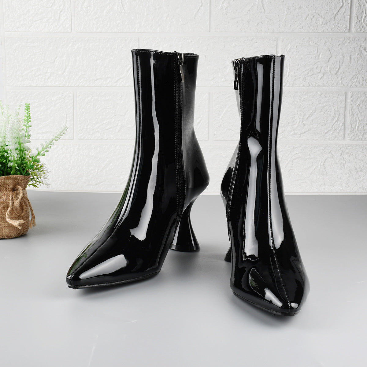 4  | Women Boots Pointed Toe Ankle Boots Side Zipper Shoes | Black |  Size35| thecurvestory.myshopify.com
