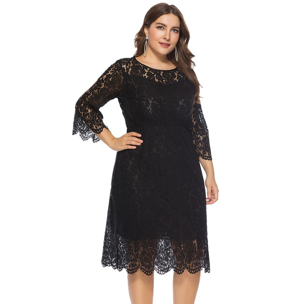 Plus Size Lace Mid-length Dress  dresses Thecurvestory