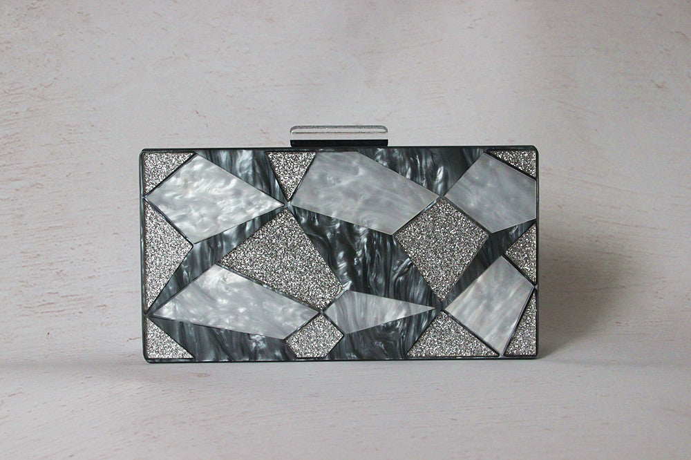 Fashion Black And White Contrast Acrylic Clutch  Clutches Thecurvestory