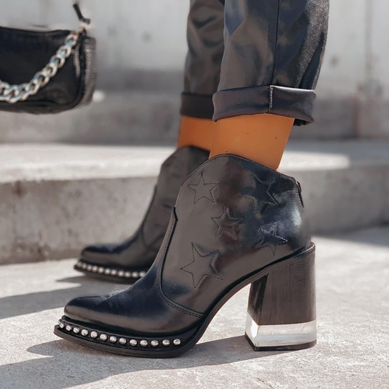 Heeled Boots  | Women's Side Zipper Rivet Platform Fashion Boots | thecurvestory.myshopify.com