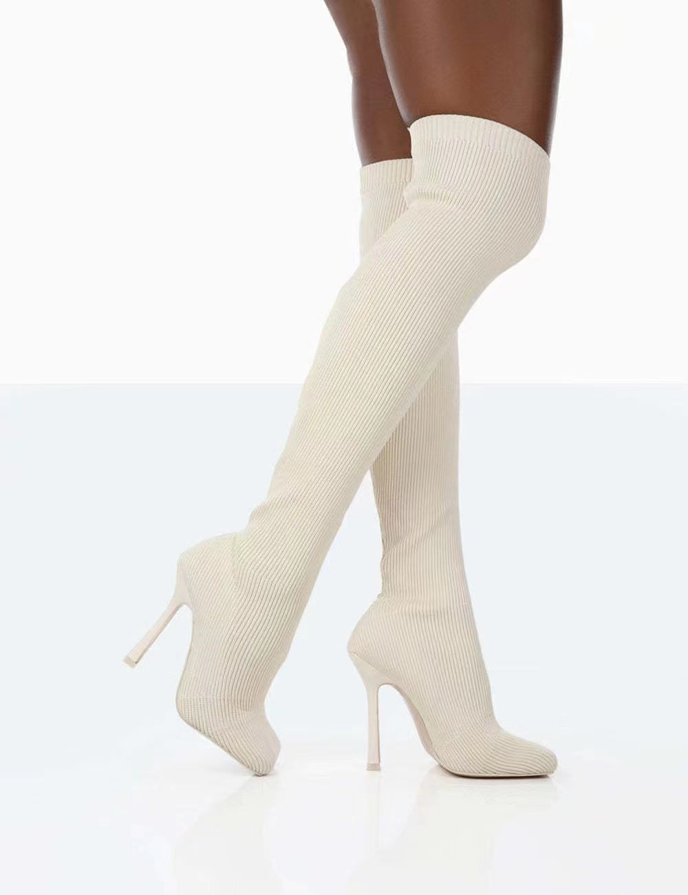 Heeled Boots  | Women's Over The Knee Long knitted heeled Boots | thecurvestory.myshopify.com