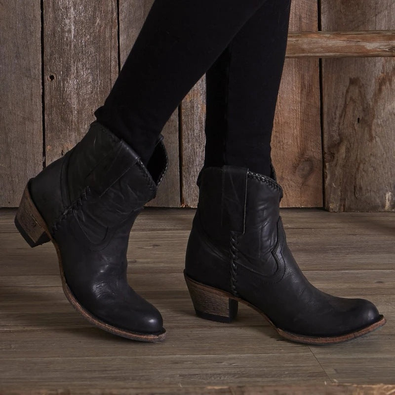 Ankle Boots  | Women Pointed Retro western Heeled boots | Black |  34| thecurvestory.myshopify.com