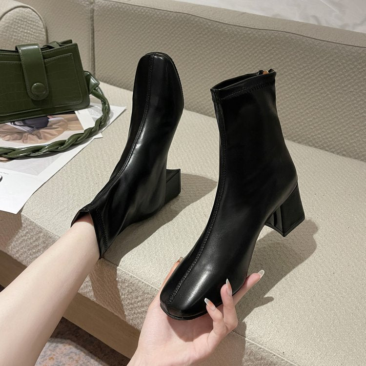 Square Toe Ankle Heeled Boots  Boots Thecurvestory