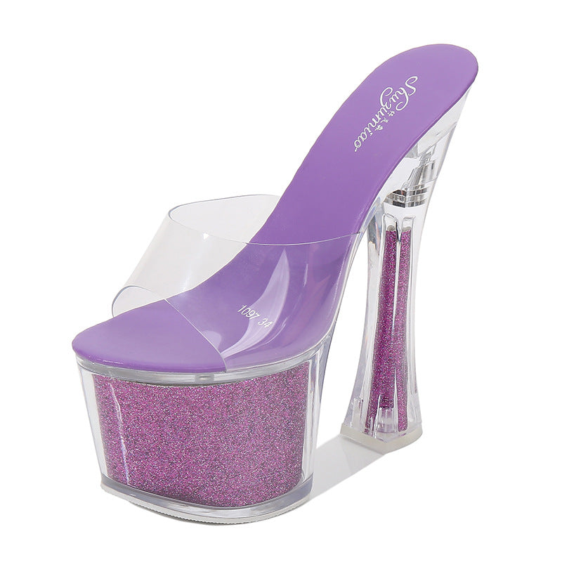 Heeled Sandals  | Women clear strap platform high heeled Sandal | Purple |  34| thecurvestory.myshopify.com